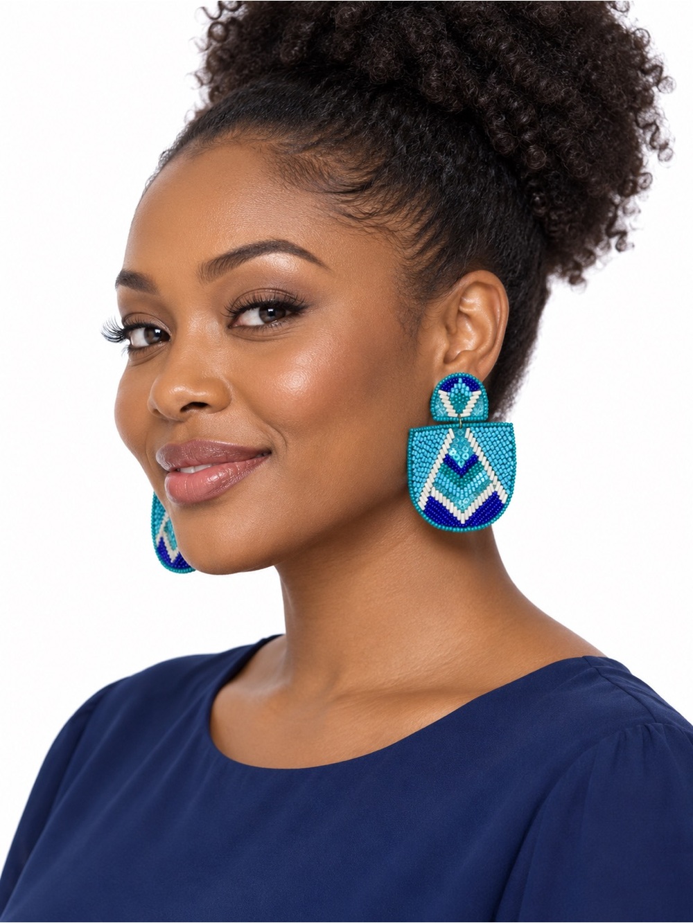 Kaylee New York Aqua Blue Geometric Beaded Statement Earrings